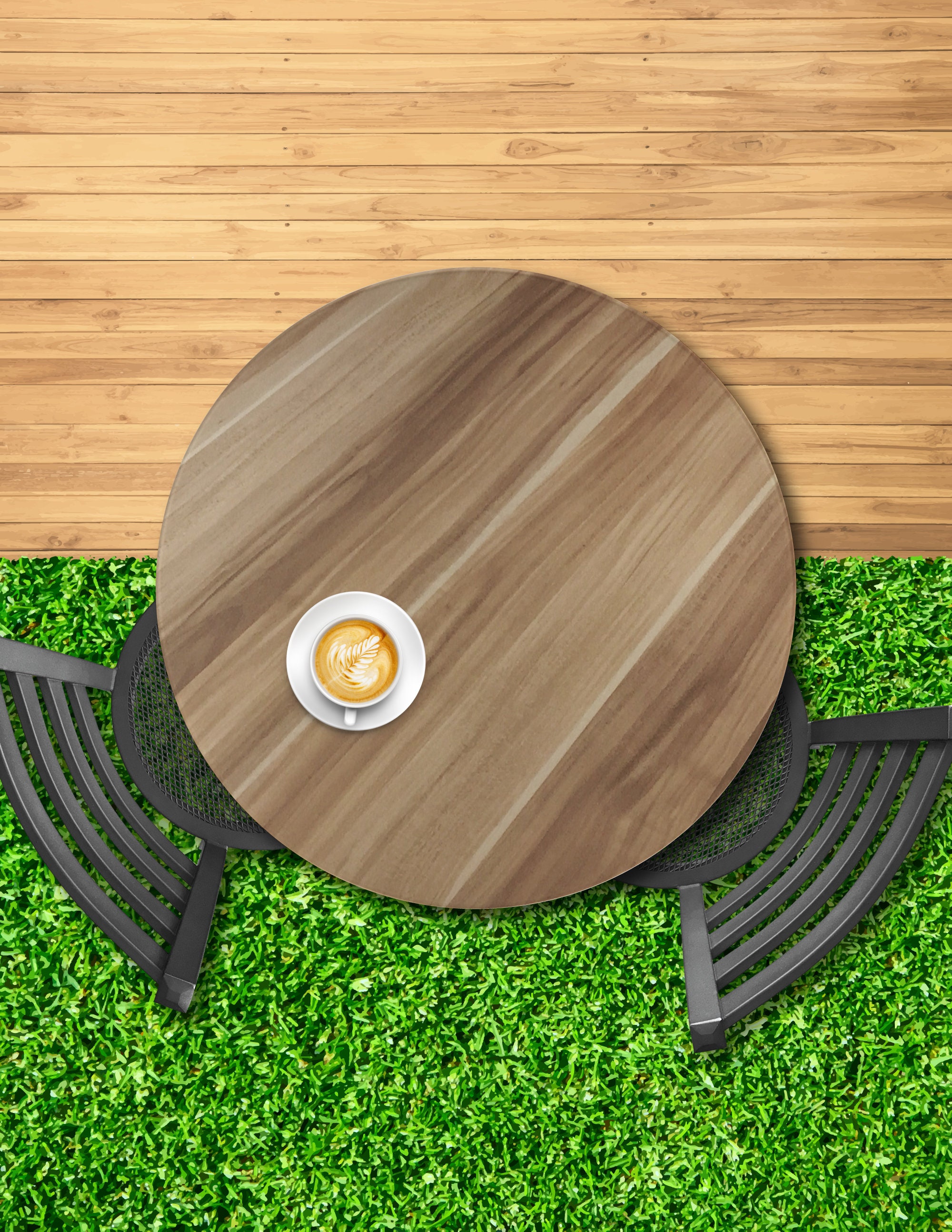 Natural Wood Finish Outdoor Table Top Allseason Heavy Duty Patio Round