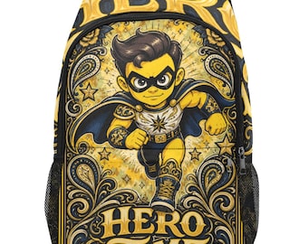 Hero Time Kids Backpack, Superhero Chicano Paisley Rucksack, Urban Lowrider Graphic Travel Bag, Vintage Filigree School Backpack Gift