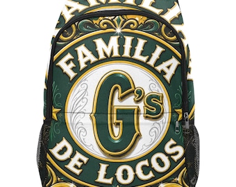 Familia De Locos Backpack, Chicano Style Lowrider Rucksack, Urban Streetwear Travel Bag, Vintage Script Graphic School Backpack Casual Gift