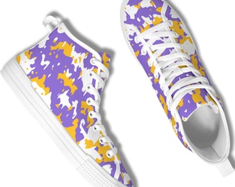 Camouflage Canvas Sneakers, Lowrider Streetwear High Top Shoes, Chicano Style Patterned Footwear, Urban Casual Graphic Sneaker Gift