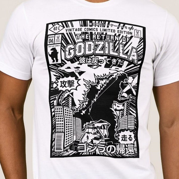 Godzilla t-shirt gojira kaiju sci-fi japan monster vintage 4XL 3XL XXL XL L M S oversize white black grey