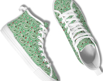 Streetwear Canvas Sneakers, Lowrider Paisley High Top Shoes, Chicano Art Bandana Casual Footwear, Graphic Patterned Sneaker Gift