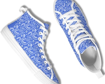 Paisley High Top Sneakers, Chicano Art Bandana Canvas Shoes, Lowrider Streetwear Footwear, Urban Casual Canvas Sneakers Gift