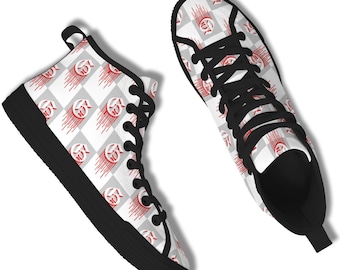 Custom High Top Sneakers, Chicano Art Checkerboard Canvas Shoes, Lowrider Style High Top Footwear, Streetwear Casual Sneakers Gift