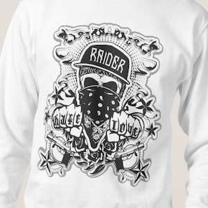 Sweatshirts voor heren Raider Sweatshirt gangsta pullover gangster trui gangsters outlaw thug 3XL XXL XL L M S zwart wit grijs