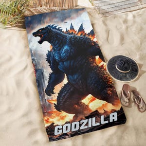 Godzilla Beach Towel Godzilla Beach Towel Beach Towel Kaiju Comics Monster Japan Gojira Gift Towel Godzillas Figts Beach Towels