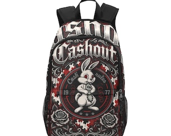 Cashout Backpack, Bunny Chicano Style School Bag, Lowrider Urban Daypack, Tattoo Art Graphic Bookbag Streetwear Rose Travel Gift