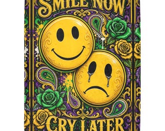 Smile Now Cry Later Throw Blanket, Chicano Style Paisley Fleece Blanket, Lowrider Urban Plush Cover, Tattoo Art Home Decor Soft Couch Gift