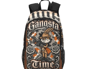 Gangsta Time Backpack, Bunny Chicano Style School Bag, Lowrider Urban Daypack, Tattoo Art Graphic Bookbag Streetwear Gangster Travel Gift