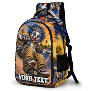 Custom Chicano Skater Clown Backpack, Personalized Urban Streetwear Bookbag, Hip Hop Gangsta Skate Graphic Print School Bag, Mens Rucksack