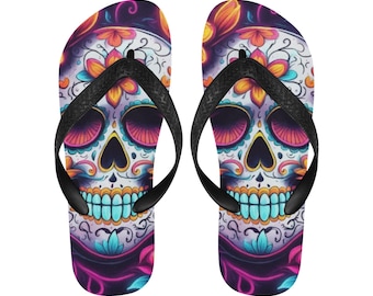 Beach Slippers Sugar Skull Flops Summer Footwear for Día De Muertos Lovers Beach Shoes Vacation Sandals Gift Lightweight Casual Flip Flops