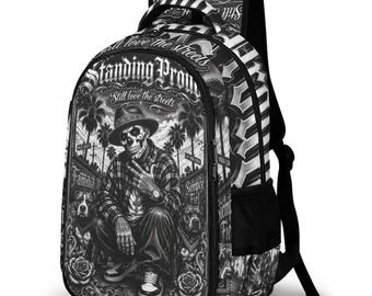 Standing Proud Backpack, Chicano Street Travel Bag, Pitbull Familia Bookbag, Urban Style Daypack