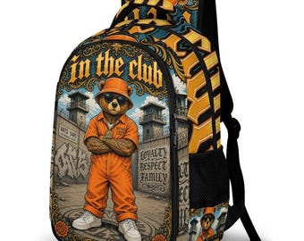 Plecak Gangster Teddy Bear, Kombinezon In The Club Prison, Plecak Chicano Streetwear, Hip Hopowa torba na książki
