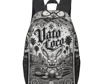 Vato Loco Backpack, Chicano Zombie Rabbit Travel Bag, LA Street Bookbag, Urban Style Daypack