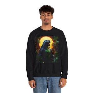 Sweatshirts for Men Godzilla Kaiju Sweatshirt Monster Movie Lover Gift Gojira Crewneck Jumper Japanese Film Fan Apparel Giant Lizard Retro