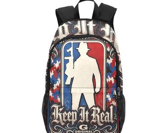 Keep It Real Backpack, Mobster Silhouette Chicano Style School Bag, Lowrider Urban Daypack, Tattoo Art Graphic Bookbag Streetwear Gift