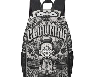 Clowning Backpack, Chicano Clown Travel Bag, LA Street Bookbag, Urban Style Daypack