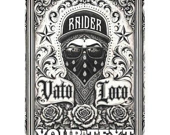 Custom Raider Vato Loco Blanket, Personalized Chicano Streetwear Throw, Urban Gangsta Fleece Blanket, Edgy Graffiti Home Decor Gift