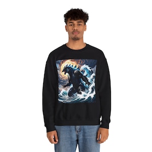 Godzilla Sweatshirts for Men Godzilla Kaiju Sweatshirt Gojira Monster Movie Lover Gift Unisex Crewneck Jumper Apparel Vintage Style Pullover
