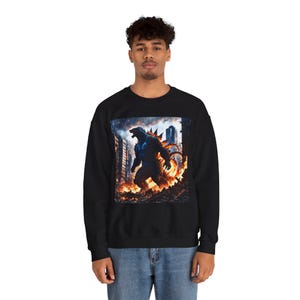 Godzilla Sweatshirts for Men Godzilla Kaiju Unisex Sweatshirt Gojira Monster Movie Fan Top Crewneck Jumper Japanese Sci-fi Apparel Retro Tee