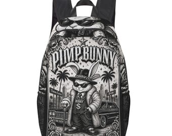 Pimp Bunny Backpack, Chicano Rabbit Travel Bag, Vatos Locos Bookbag, Urban Style Daypack