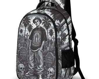 Dia De Los Muertos Backpack, Chicano Cemetery Travel Bag, Familia Por Siempre Bookbag, Urban Style Daypack