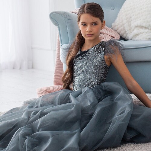 Flower Girl Dress Sequin Forest Green 