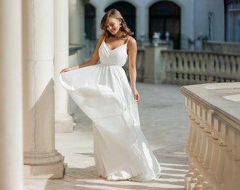 A-line wedding dress, maternity wedding dress, pleated chiffon Grecian wedding dress, high waisted wedding dress, relaxed wedding dress