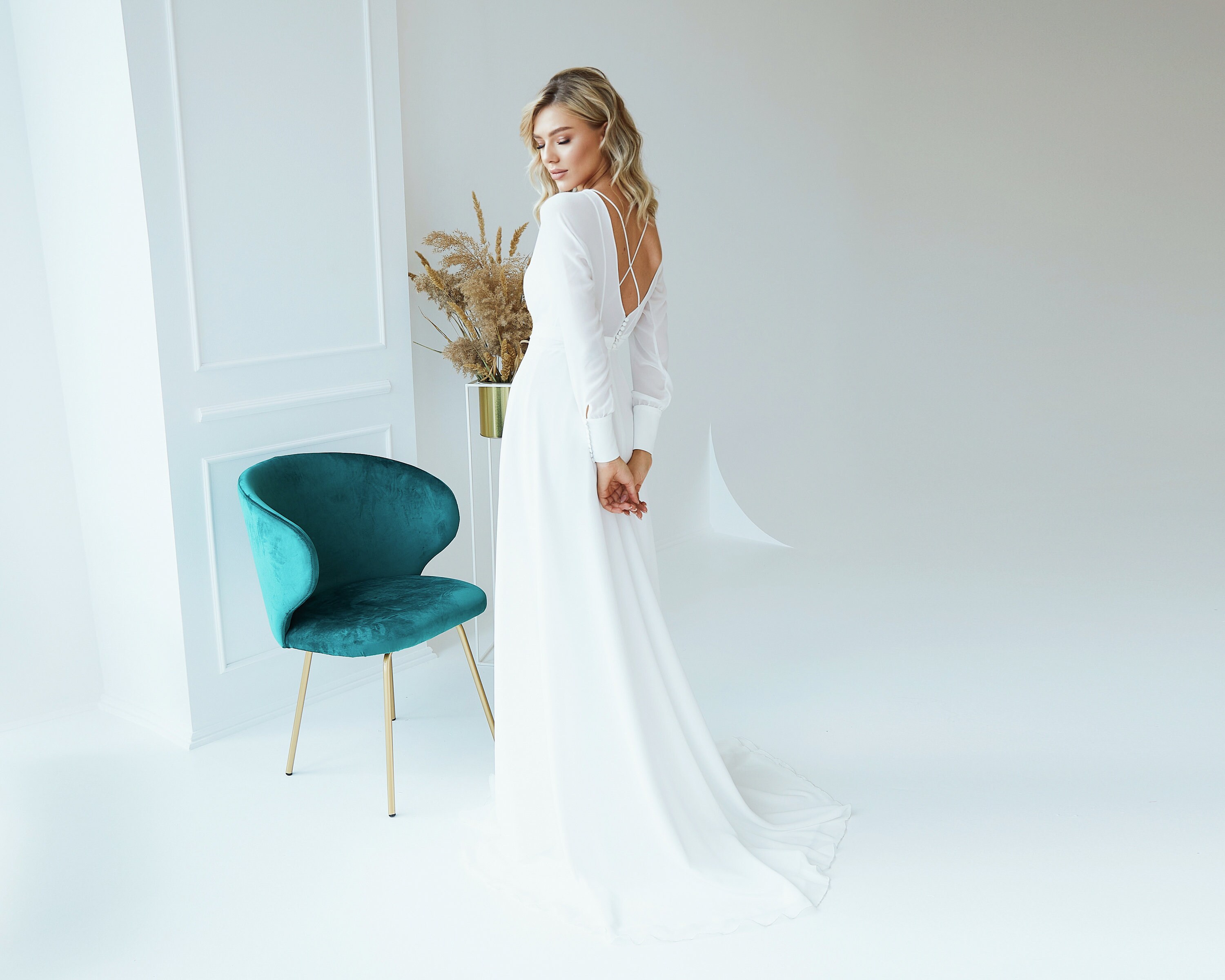 ASOS EDITION Bluebell Drape Wrap Satin Wedding Dress With Blouson