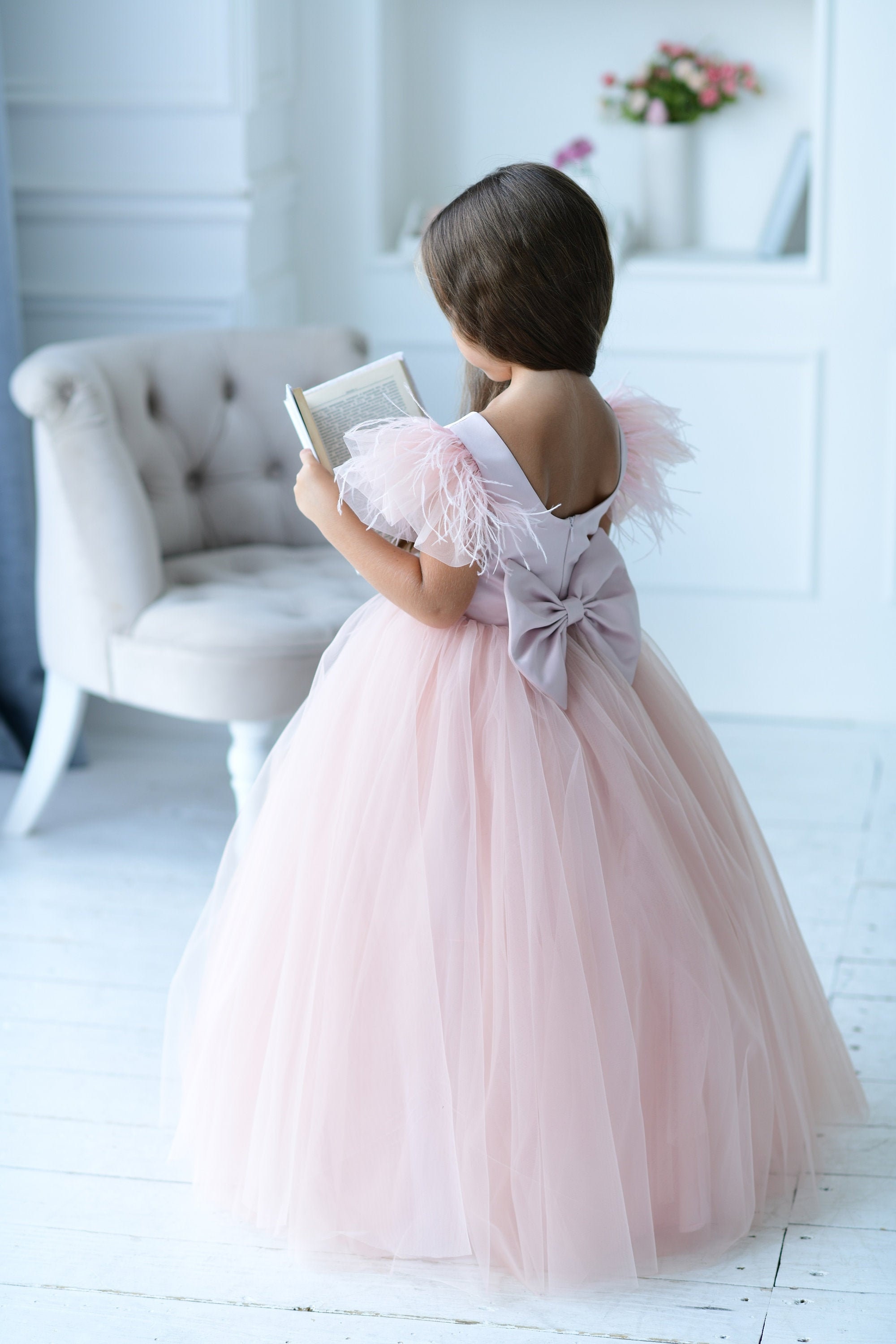 Flower Girl Dress Blush Junior Bridesmaid Dress White Custom - Etsy