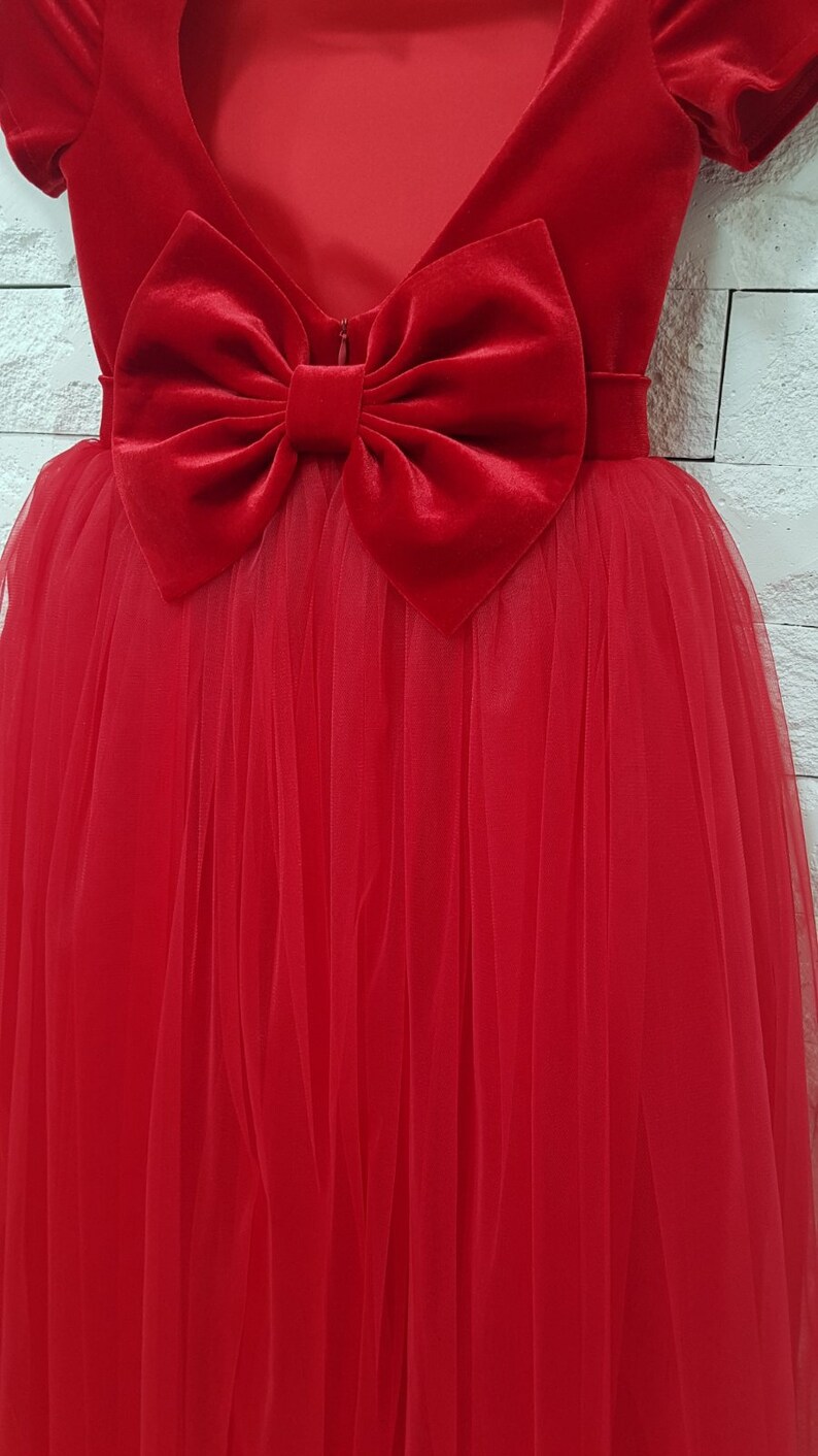 Junior bridesmaid dress long girls velvet dress red Etsy