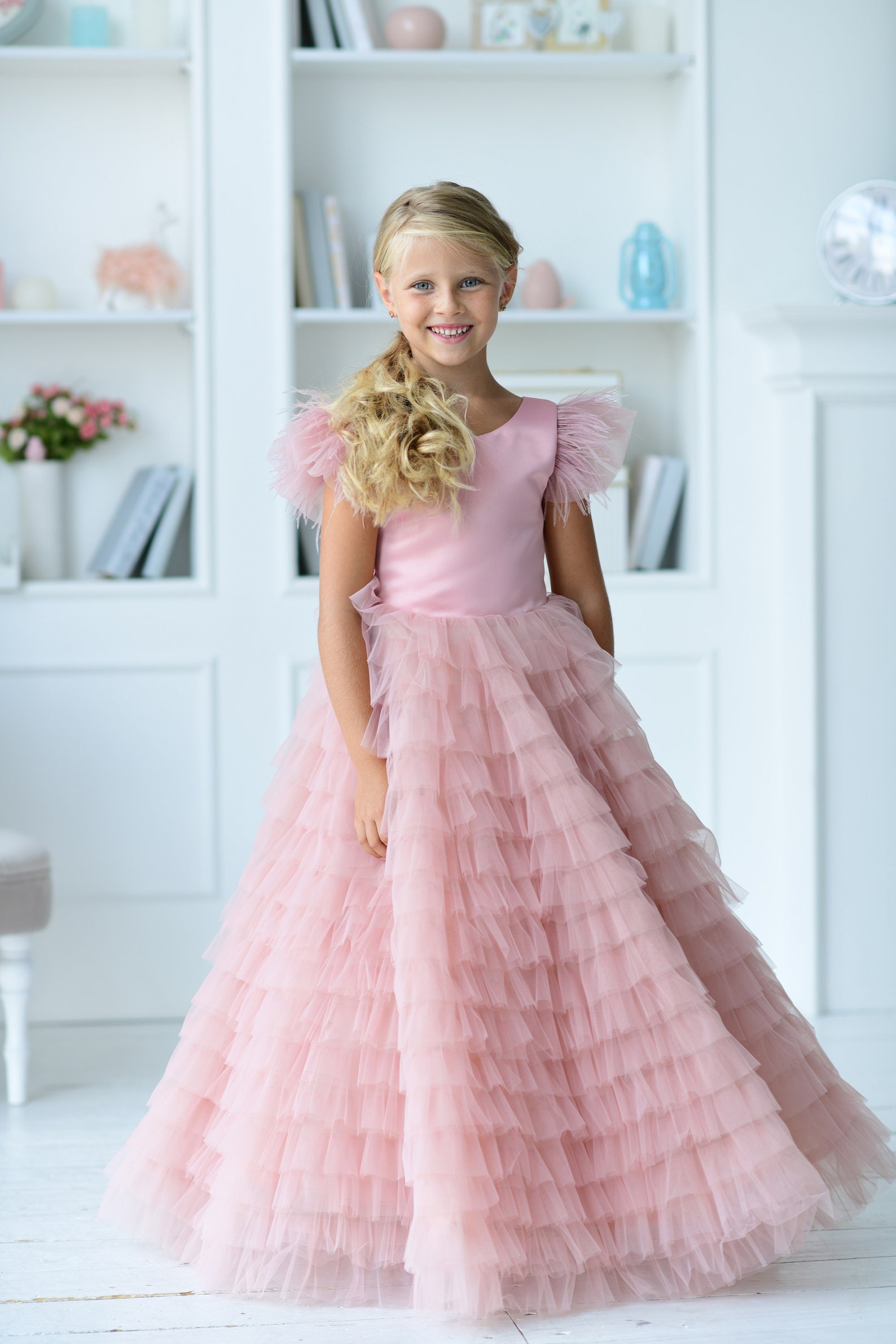 Flower Girl Dress Blush Pageant Dress for Girls Black Tiered Etsy Canada