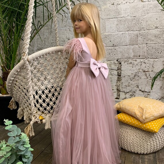 Vestido de niña de flores rosa polvorienta con faja, vestido de niña de  flores de tutú