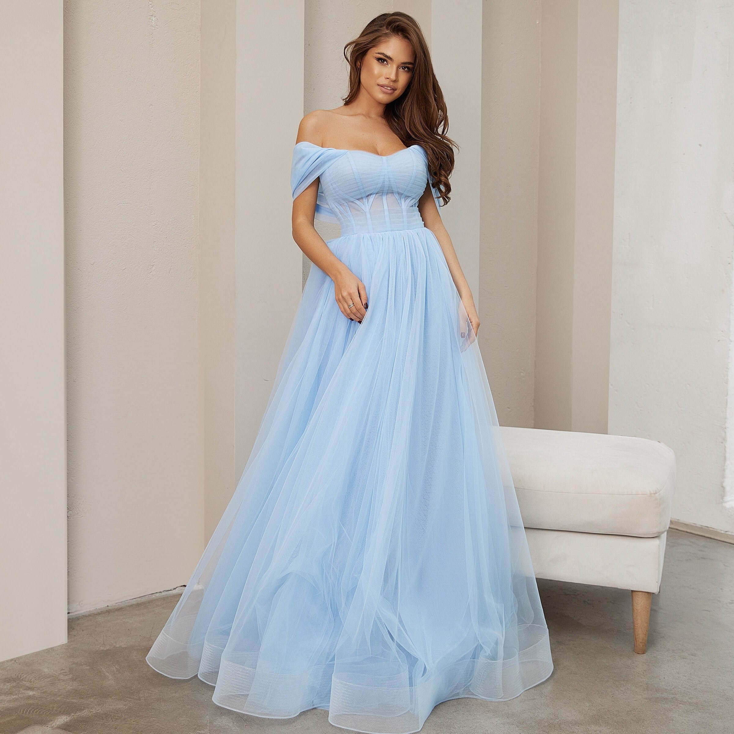 Tulle Wedding Guest Dress off Shoulder Evening Dress Sheer - Etsy Ireland