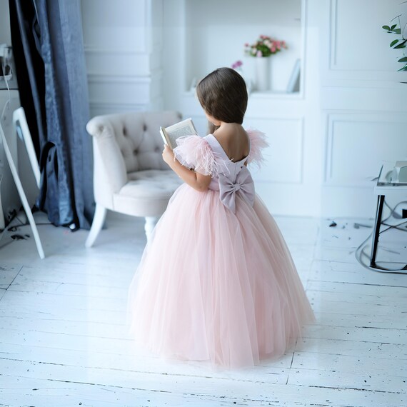 Flower Girl Dress Blush White Junior Bridesmaid Dress Custom