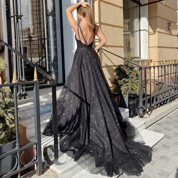 Simple Black Spaghetti Strap Satin Long Prom Dress Evening Dress,MP523 –  Musebridals