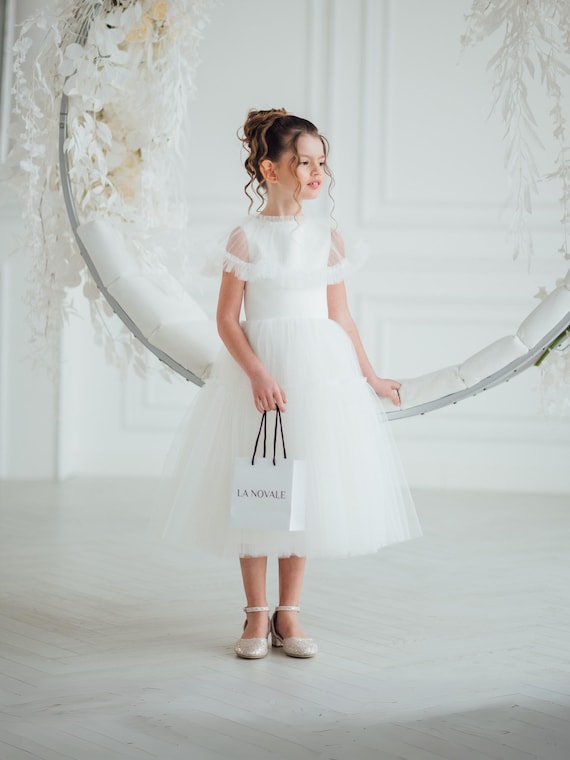 ivory communion dress Ivory First Communion Dress with Lace & Cape