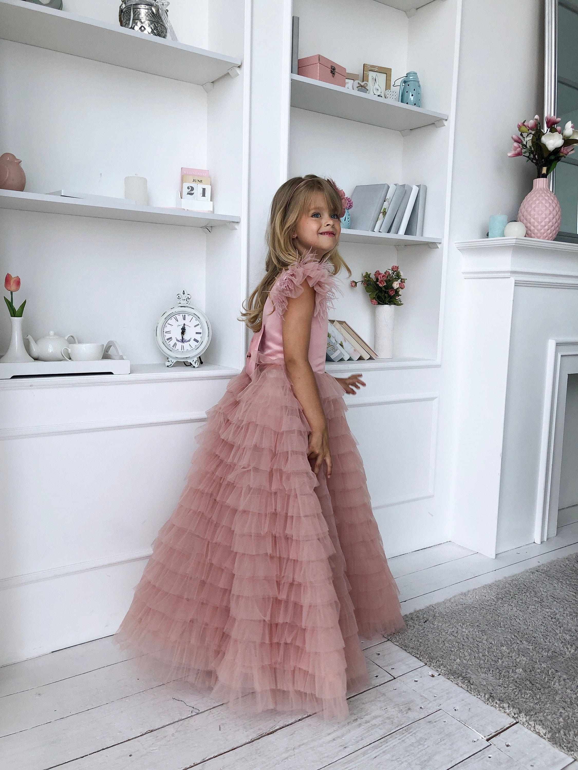 Flower Girl Dress Blush Pageant Dress for Girls Black Tiered Etsy UK