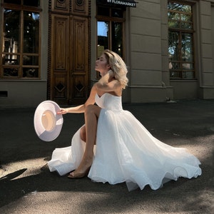 short wedding dress, 1950s inspired wedding reception dress midi, swing skirt sparkle wedding dress, silver white ballerina wedding dress image 8