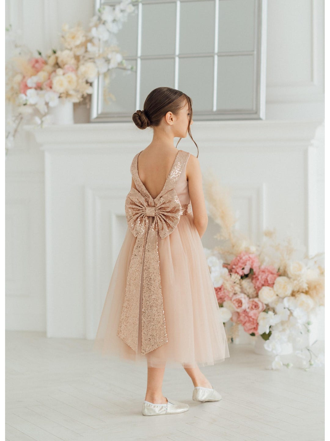 rose gold flower girl dresses rose gold sequin flower girl dress, simple sleeveless wedding guest dress for kids, champagne junior bridesmaid dress, girls formal dress