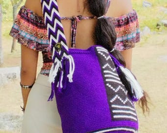 Hand-woven Wayuu Bag in Purple Color Crochet