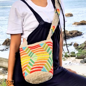 Medium Arhuaco Wool Mochila with Beads | Handwoven Colombian Artisan Bag | Interwoven Thought