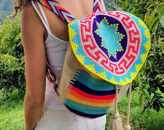Featured listing image: Wayuu backpack with 2 adjustable handles and lid with magnet closure to carry your safe things