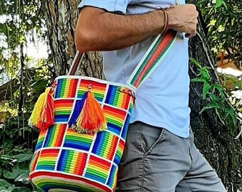 Large Wayuu Bag WHIPALA - Shoulder Bag - Wayuu bag for wallet and mobile handwoven in Colombia - Made to order