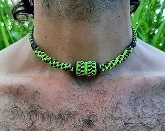 Tubular necklace woven in yellow and dark brown macramé - UNISEX