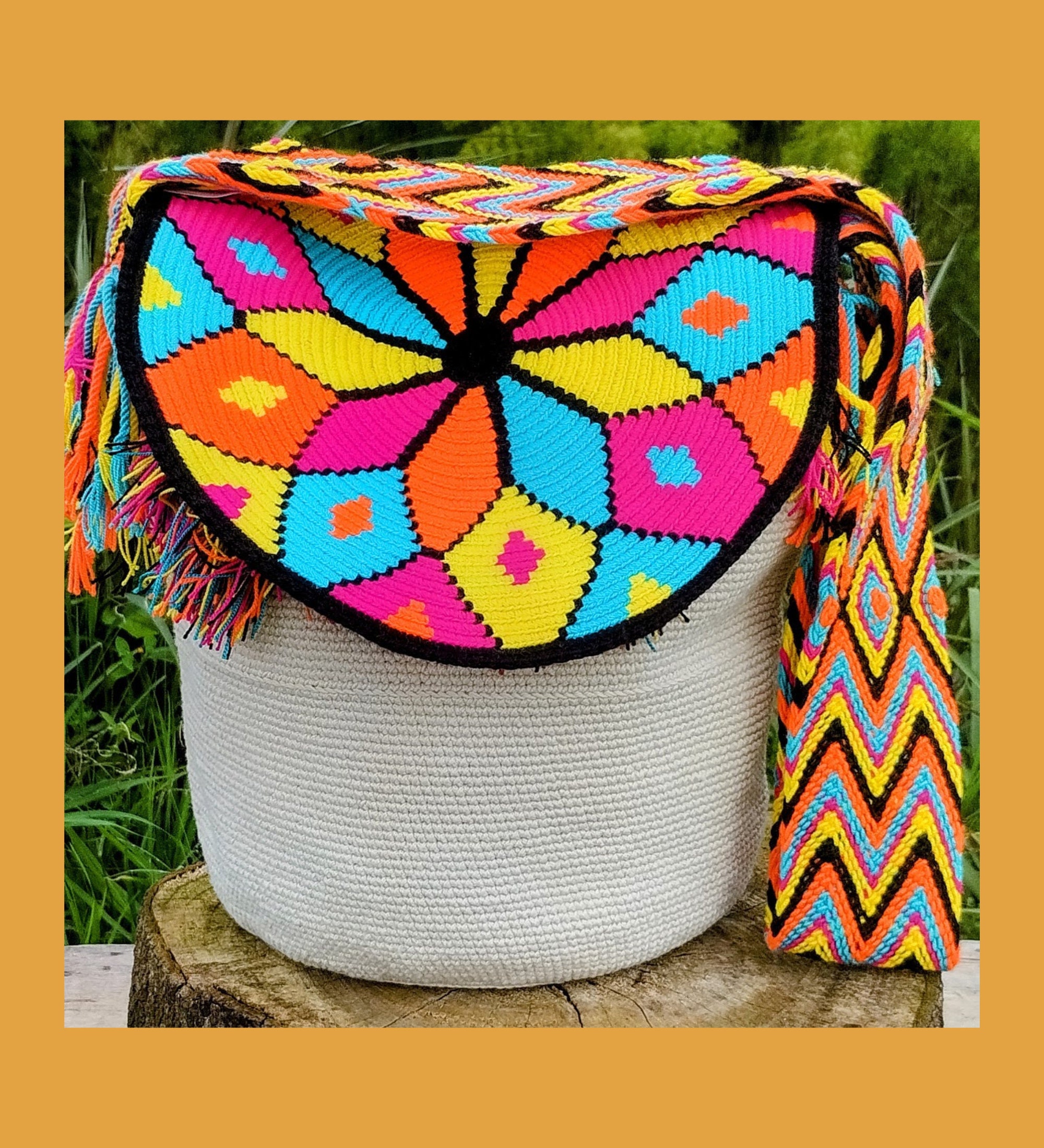 Bolso WAYUU grande con cierre automatico tejido a mano crochet Regalo unico y con estilo para el o ella Mochila Wayuu de Colombia Etsy Espana