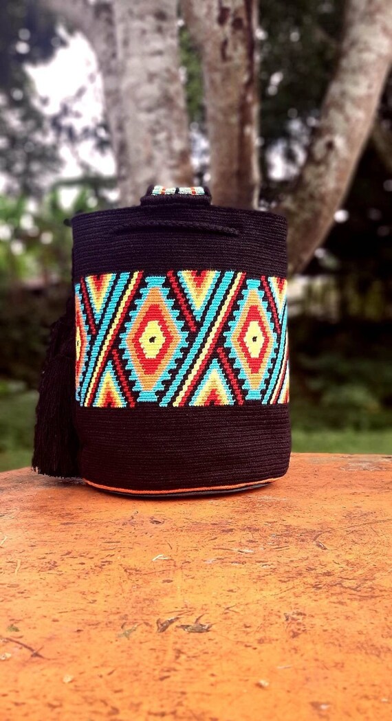 Bolso grande WAYUU tejido a mano en crochet color Negro - Etsy