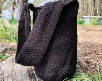 Extra large Arhuaca handwoven black bag | "Forces of the Earth" | Backpack woven in native wool