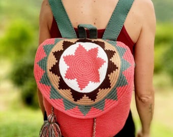 Large Wayuu backpack with self-closing perfect for carrying your PC, mobile and wallet