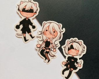 NieR: Autómatas Neko 3" Pegatinas 9S 2B A2